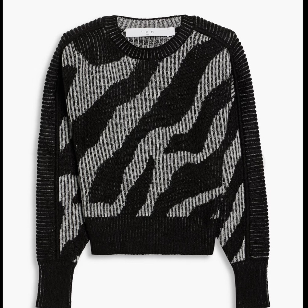 IRO Voryta ribbed animal print sweater Black and Gray crew neck M